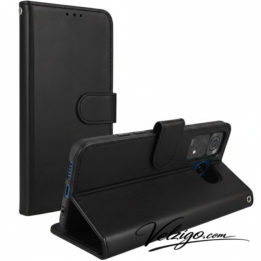 Étui portefeuille noir premium pour Xiaomi Redmi Note 11S 4G, protection complète avec compartiments cartes intégrés - Accessoire mobile Velzigo