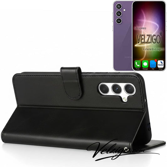Étui portefeuille noir premium Samsung Galaxy S23 FE, protection complète avec compartiments cartes et fermeture magnétique - Accessoire mobile Velzigo